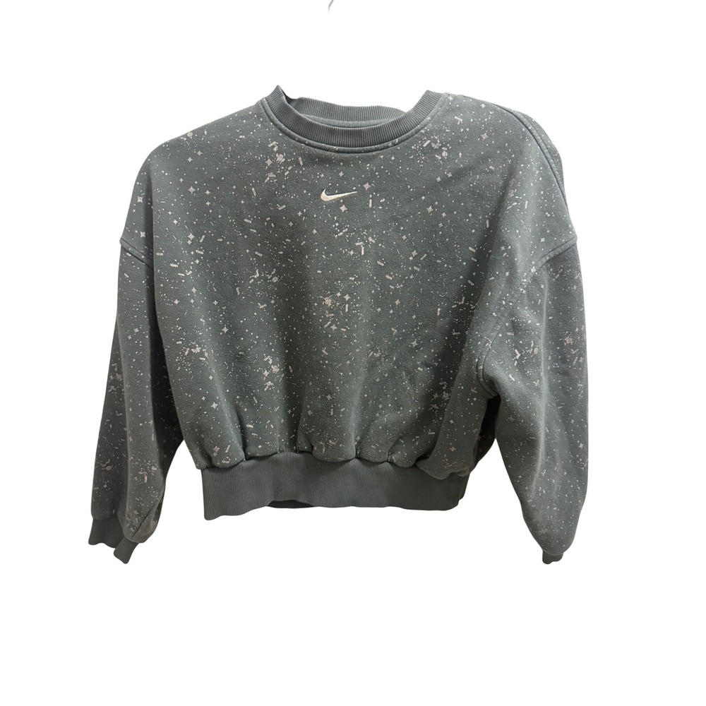 Nike Kids Green Silver Metallic Star Fleck Cropped‎ Crewneck Sweatshirt Medium M